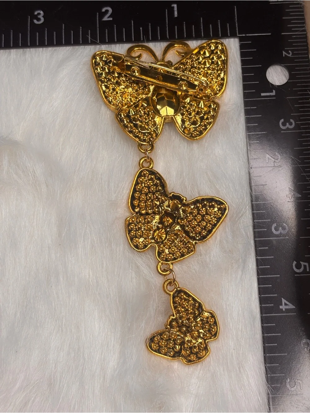 Multicolor Rhinestone Butterfly Dangle Brooch – Triple Butterfly Statement Pin